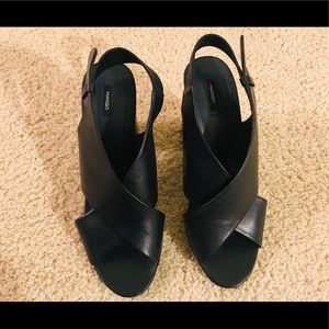 Mango Leather Crossover Black Heel Sandals